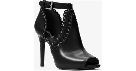 Michael by Michael Kors Jessie Open Toe Black Bootie Leather 